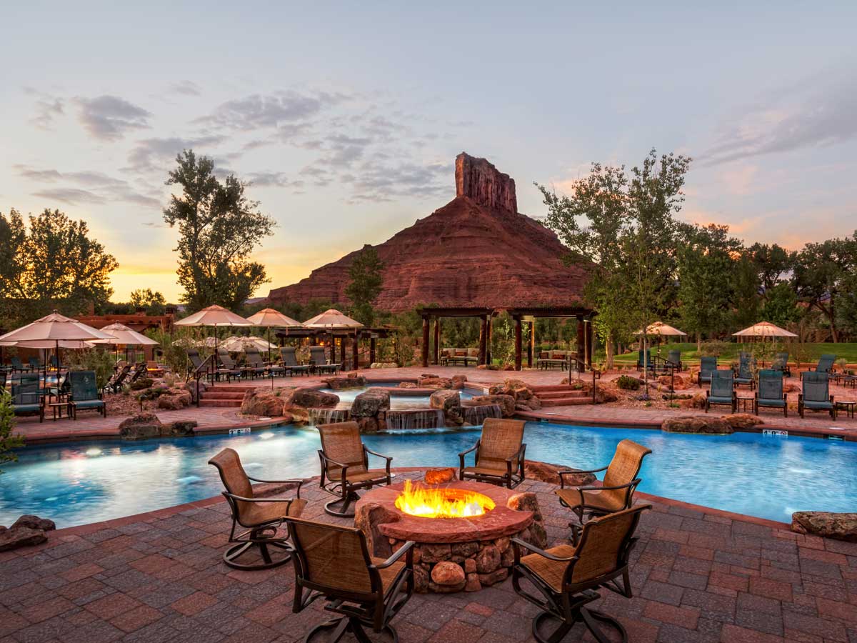 Firepit and pool at Gateway Canyons Resort