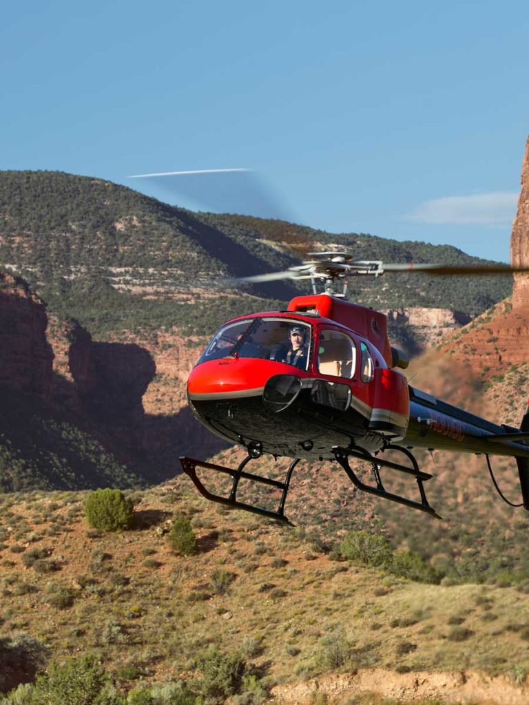 Red helicopter near Gateway Canyons Resort