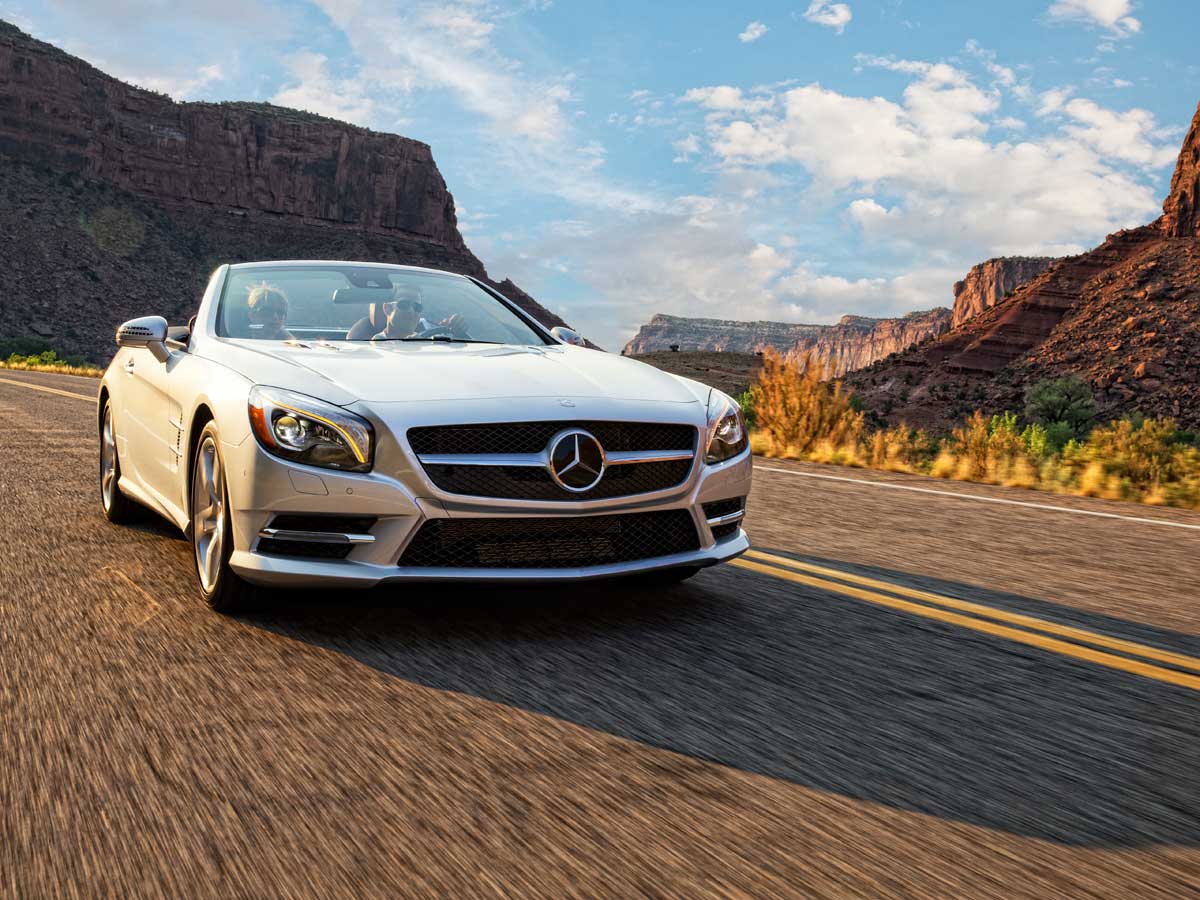 Mercedes driving near Gateway Canyons Resort