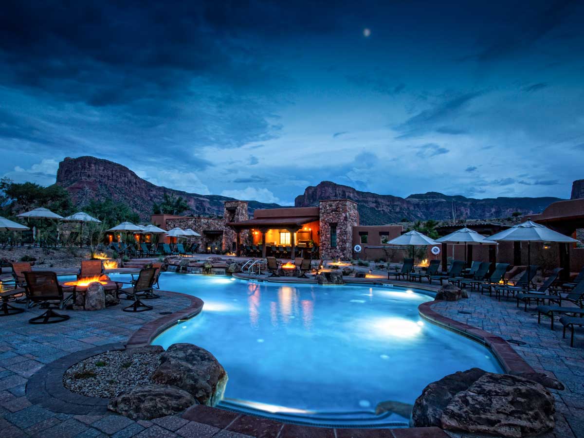 Poll at Gateway Canyons Resort at night