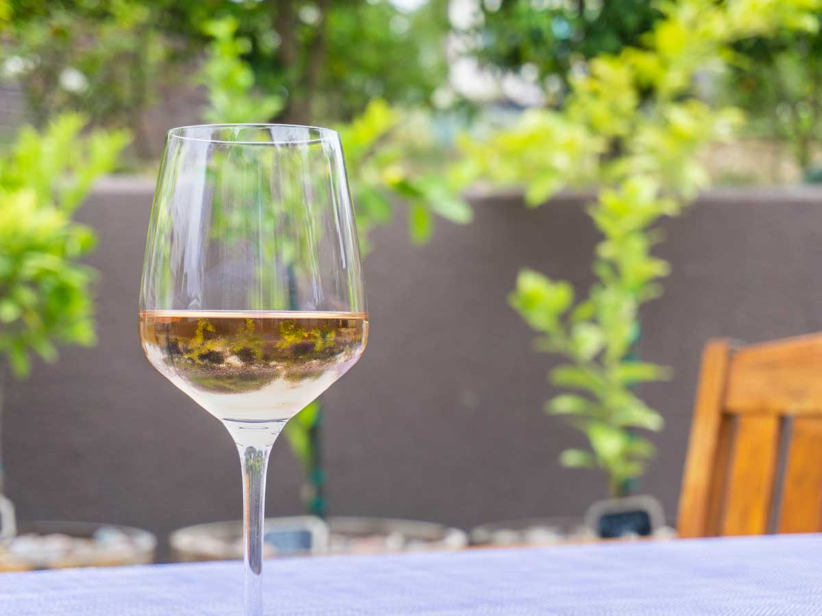 Wine glass relaxing outside